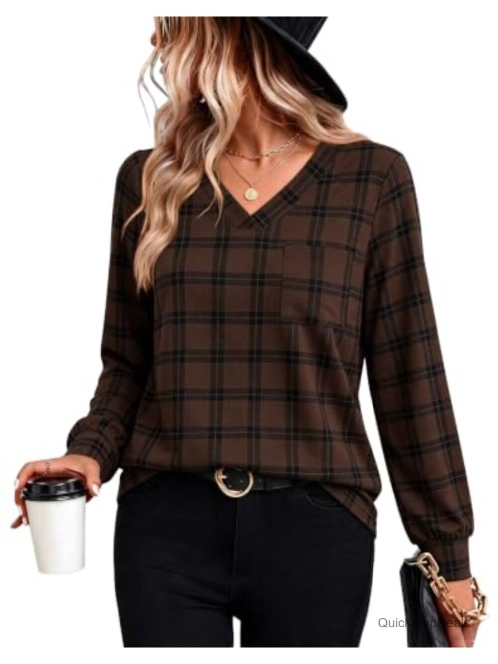 Womens V Neck Long Sleeve Tunic Top Loose Fit Casual Fall Blouse